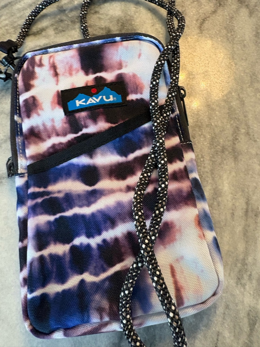Kavu Tie-Dye Crossbody Phone Bag in Purple and Blue